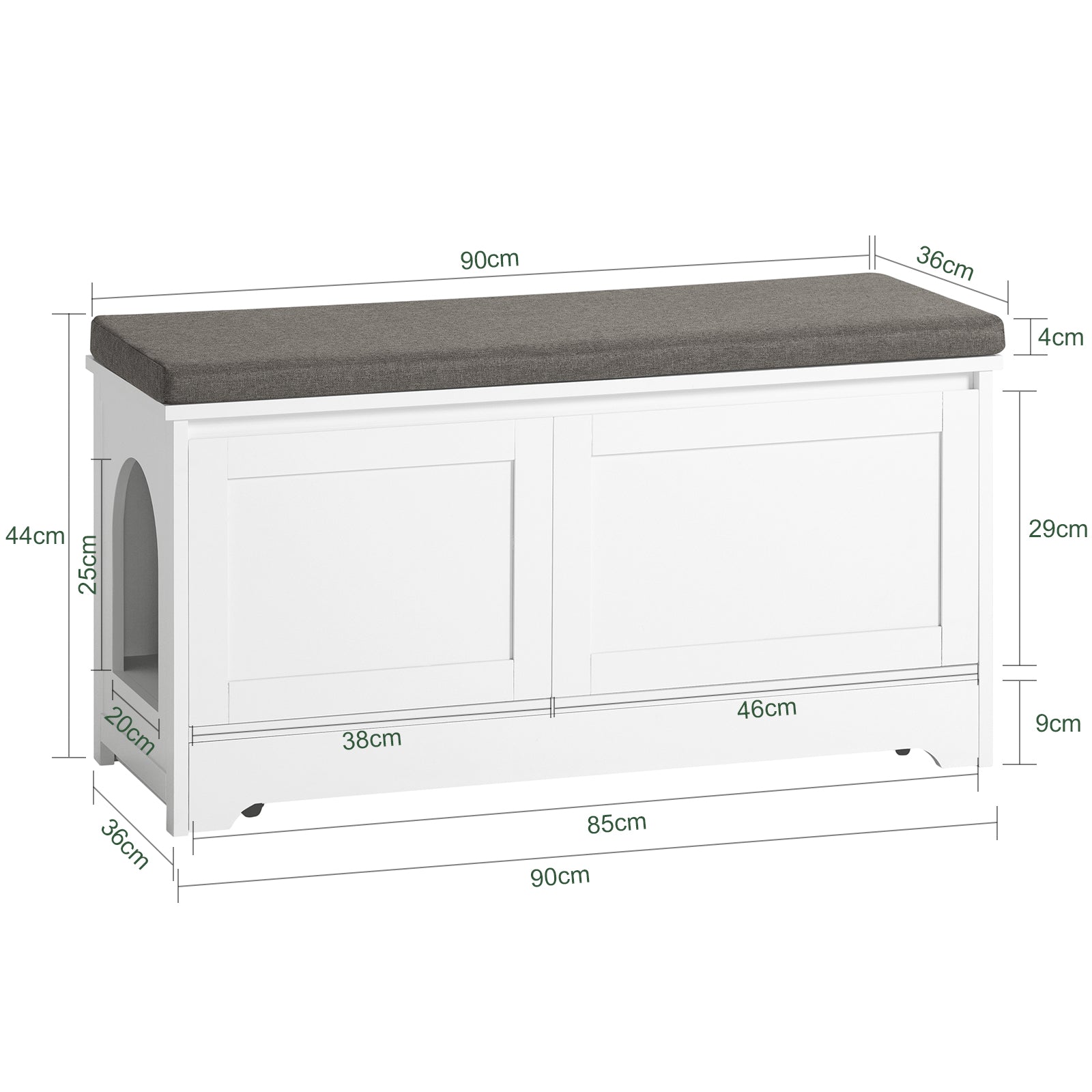 SoBuy FSR136-W,Cat Litter Box Furniture,Indoor Pet House Storage Bench with Double Doors,White