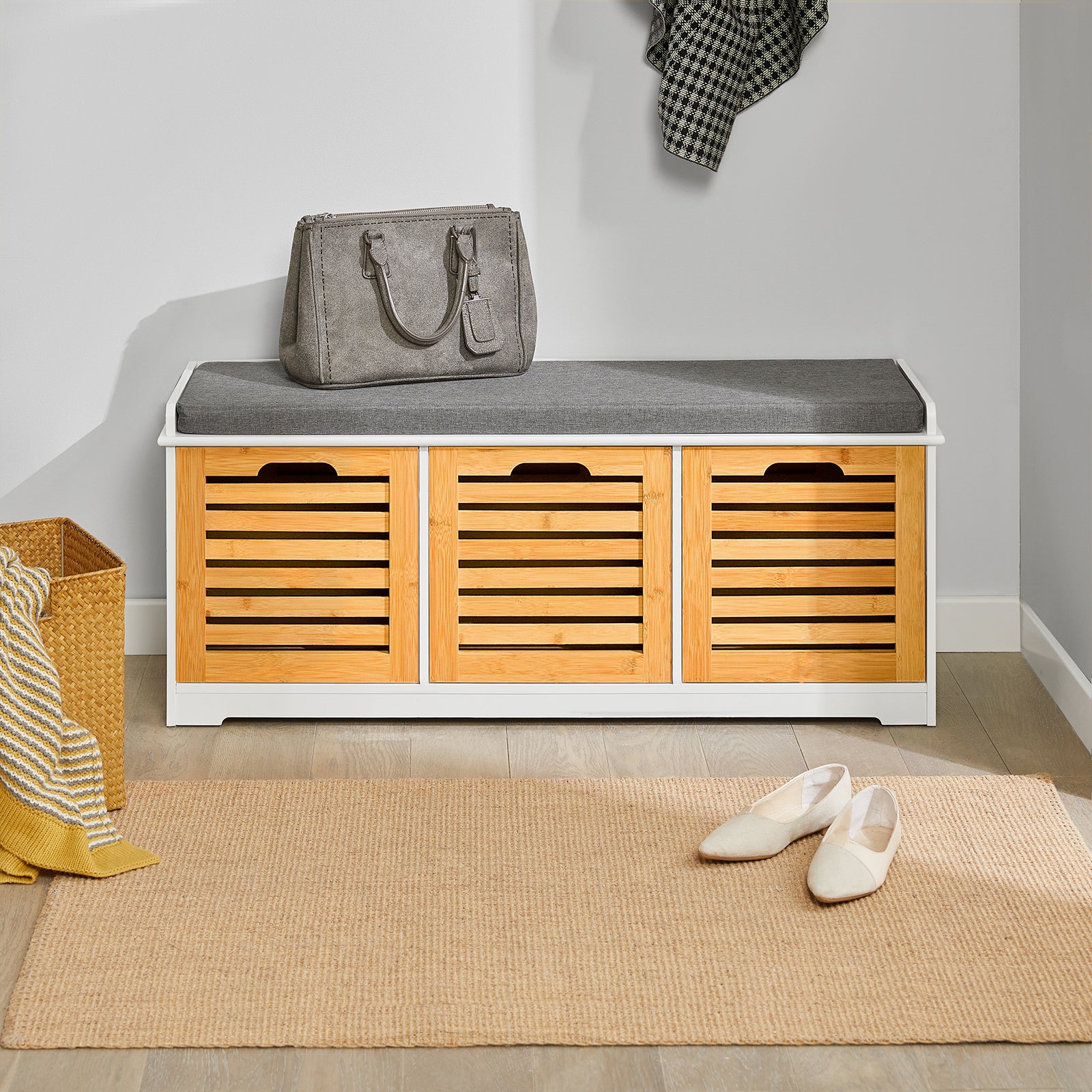 SoBuy Hallway Shoe Storage Bench With Drawers & Cushion,FSR23-WN