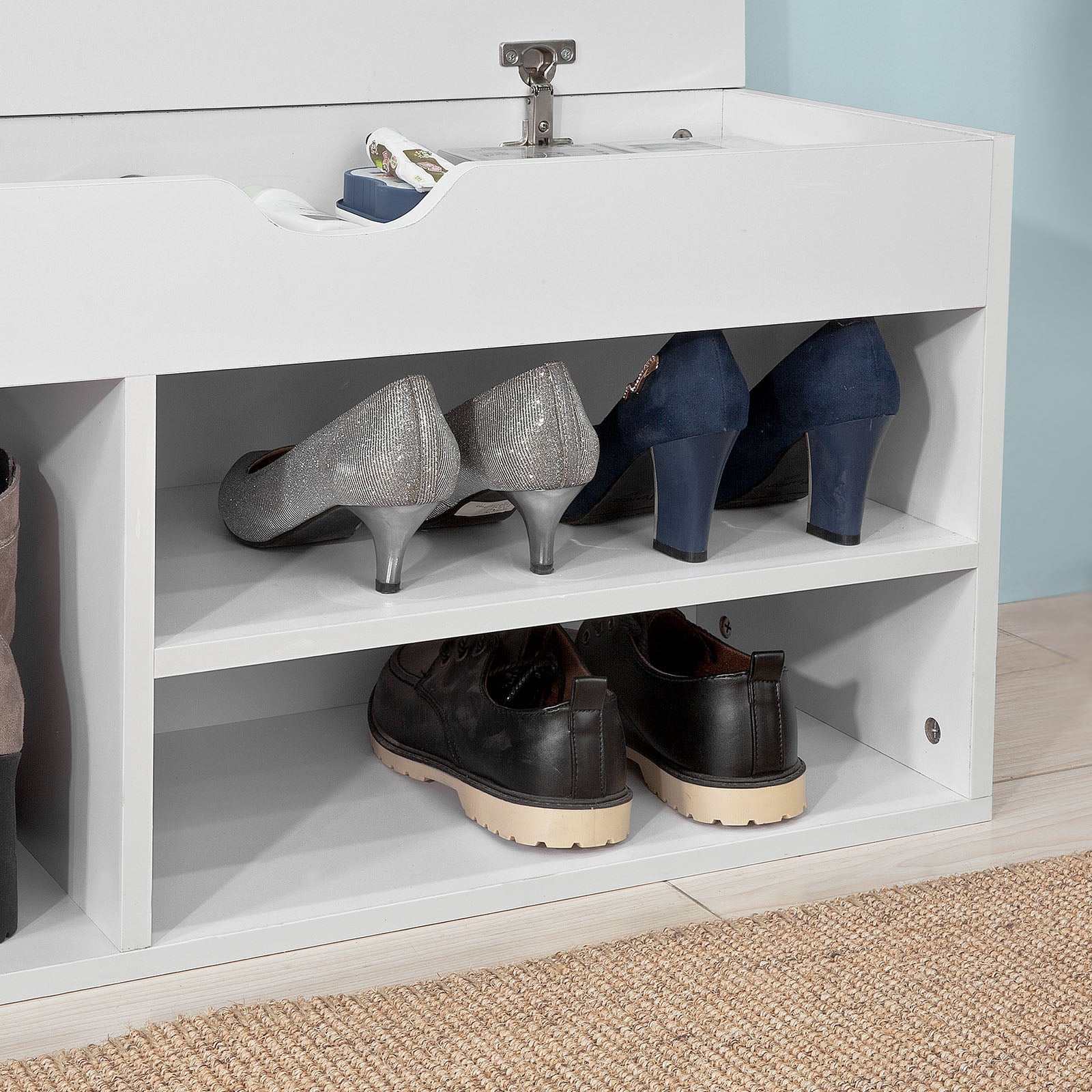 SoBuy FSR45-HG,Shoe Storage Cabinet,Shoe Rack Shoe Bench with Lift Up Bench Top and Grey Cushion