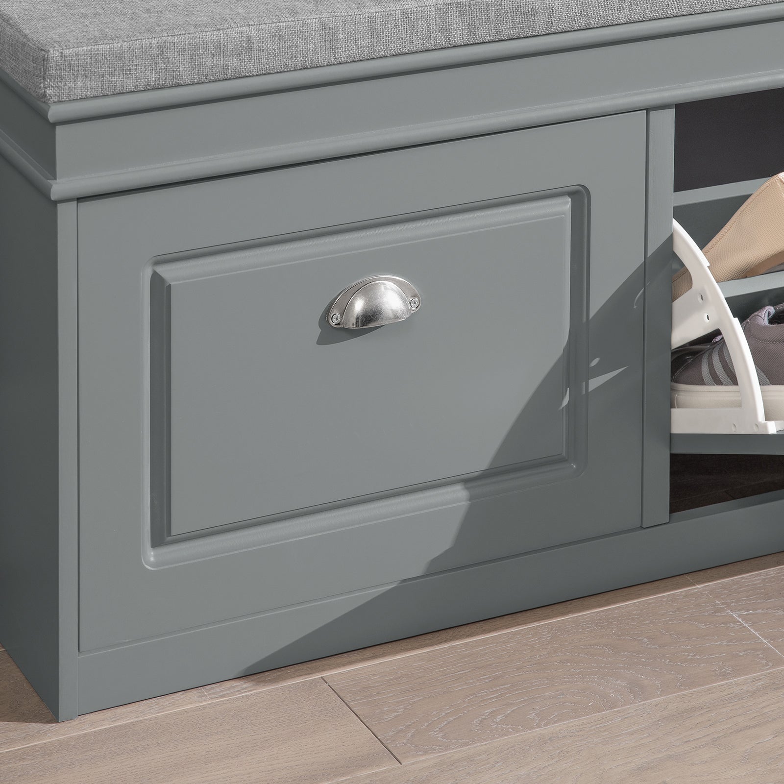 SoBuy FSR64-HG,Hallway Shoe Bench,Shoe Cabinet with Flip-Drawer and Seat Cushion