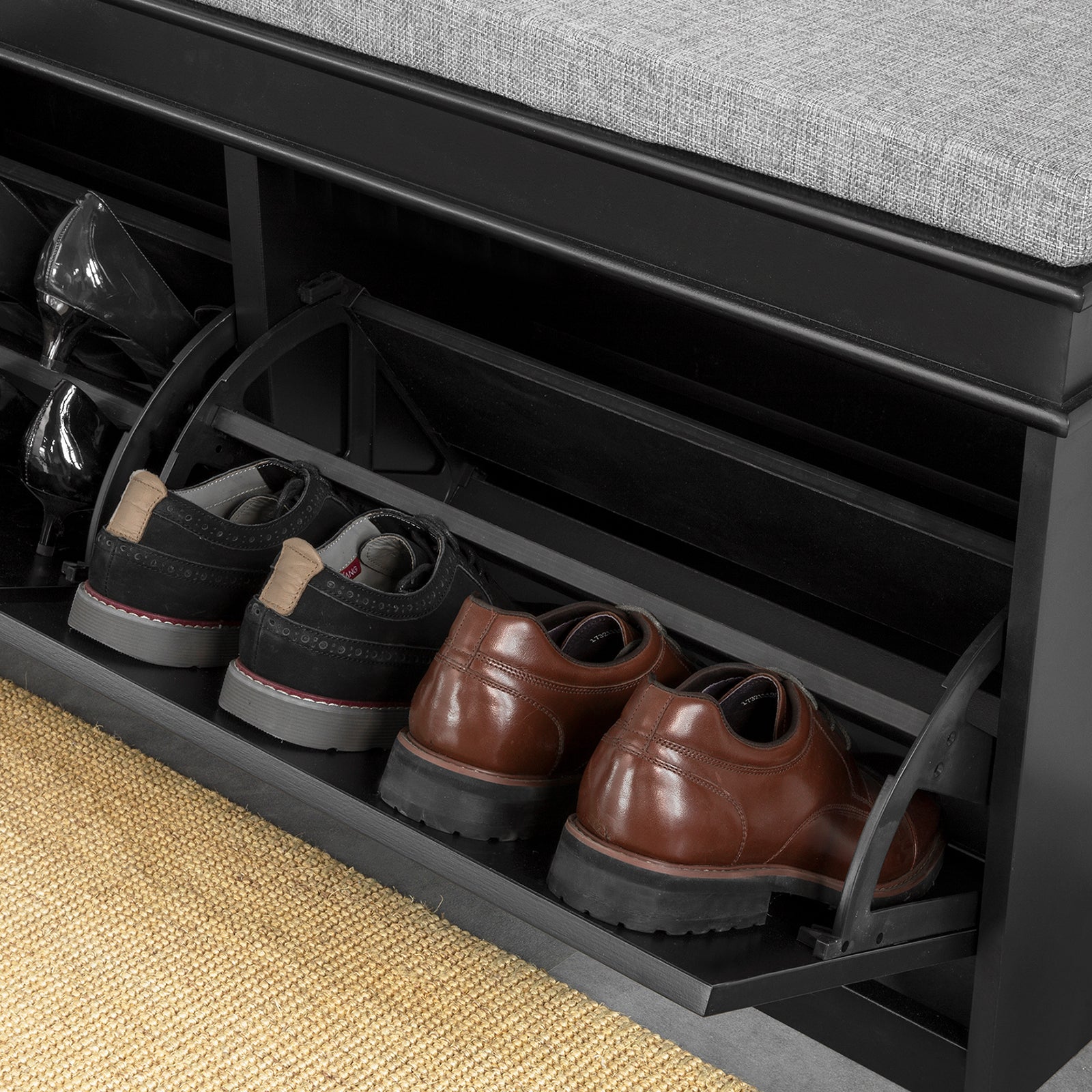 SoBuy FSR64-SCH, Hallway Shoe Bench Shoe Rack Shoe Cabinet with Flip-drawer and Seat Cushion