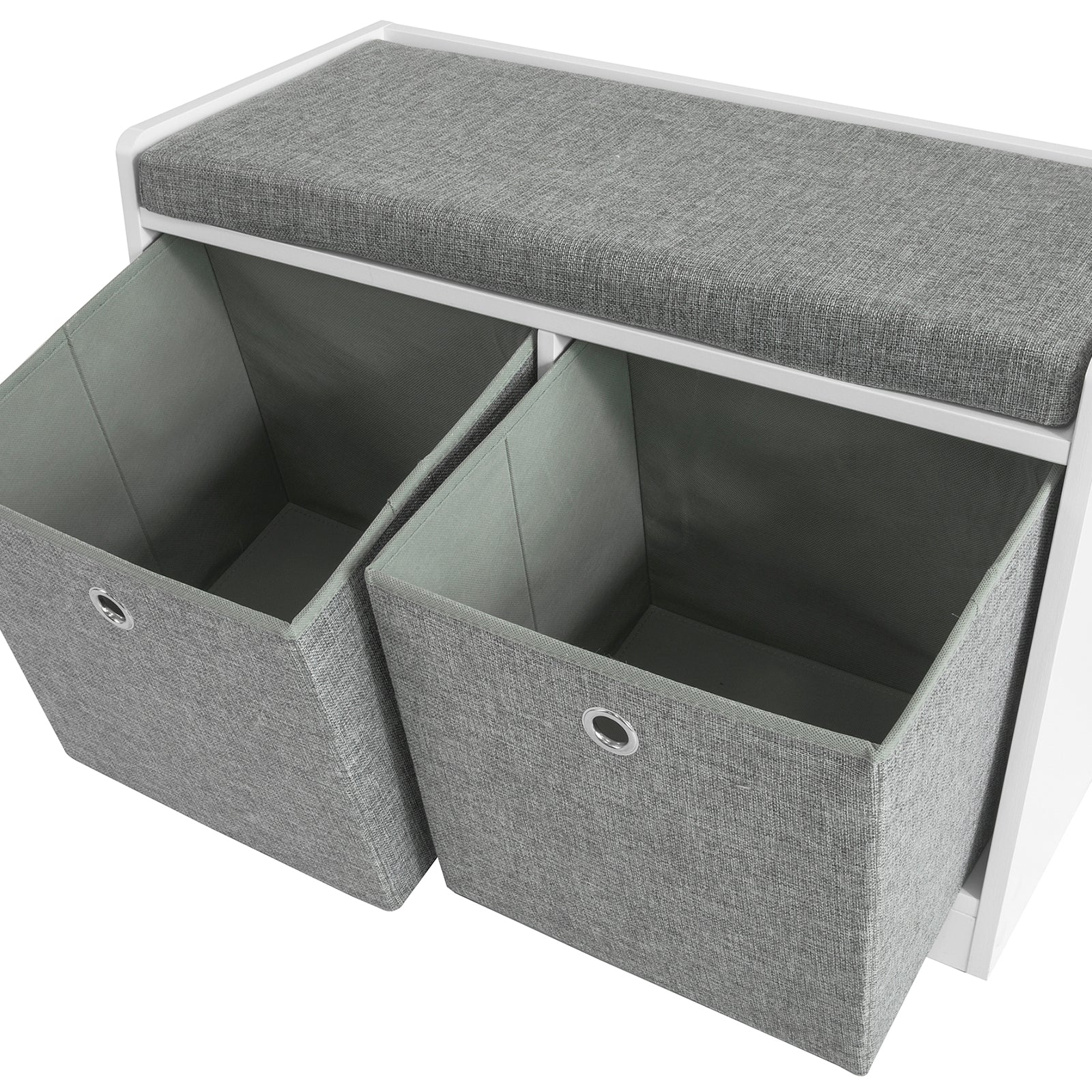 SoBuy FSR65-K-DG, 2 Baskets Hallway Bedroom Storage Bench, Shoe Bench Shoe Rack Shoe Cabinet with Seat Cushion