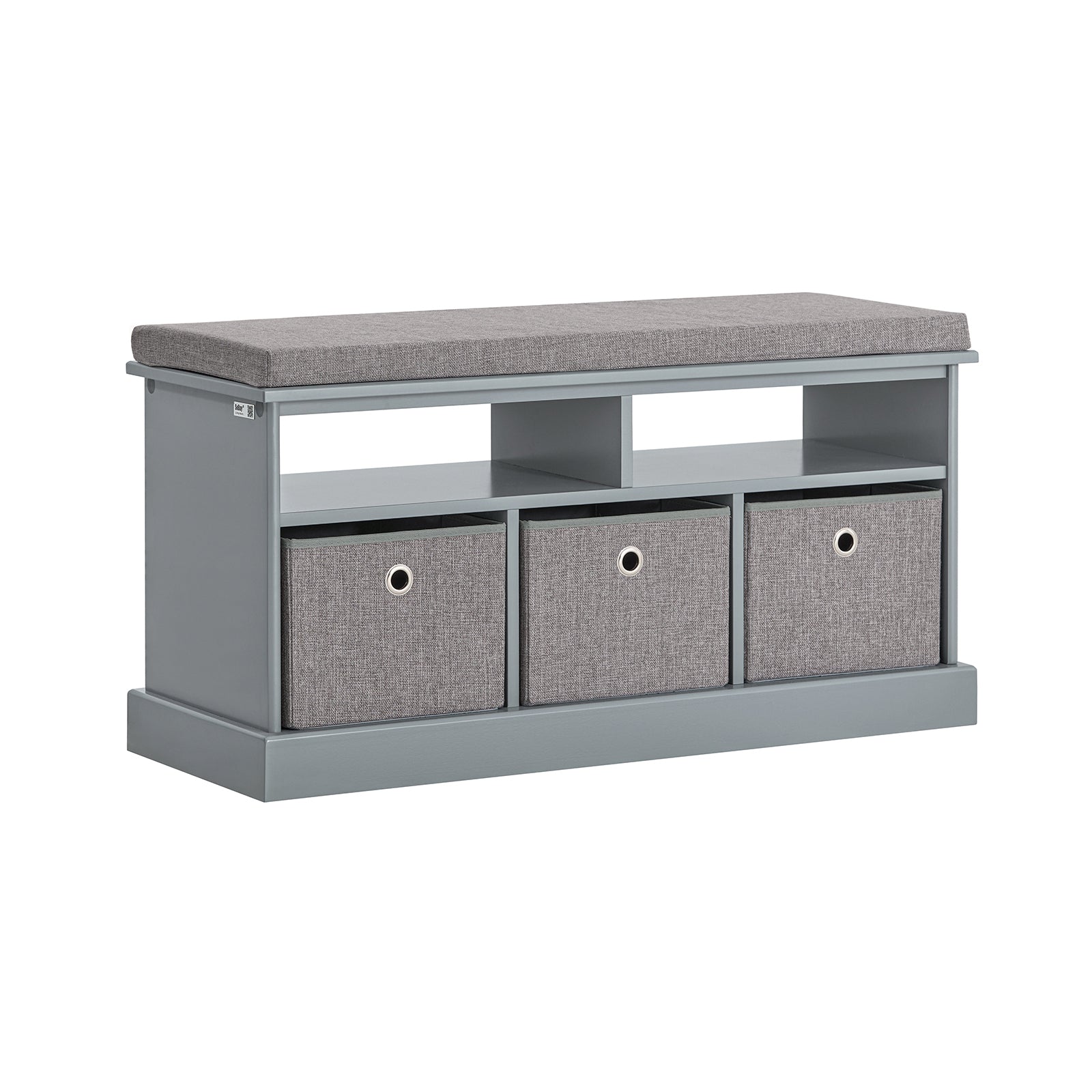 SoBuy FSR67-DG,Storage Bench with 3 Fabric Drawers and Seat Cushion,Hallway Shoe Bench,Shoe Cabinet,Grey