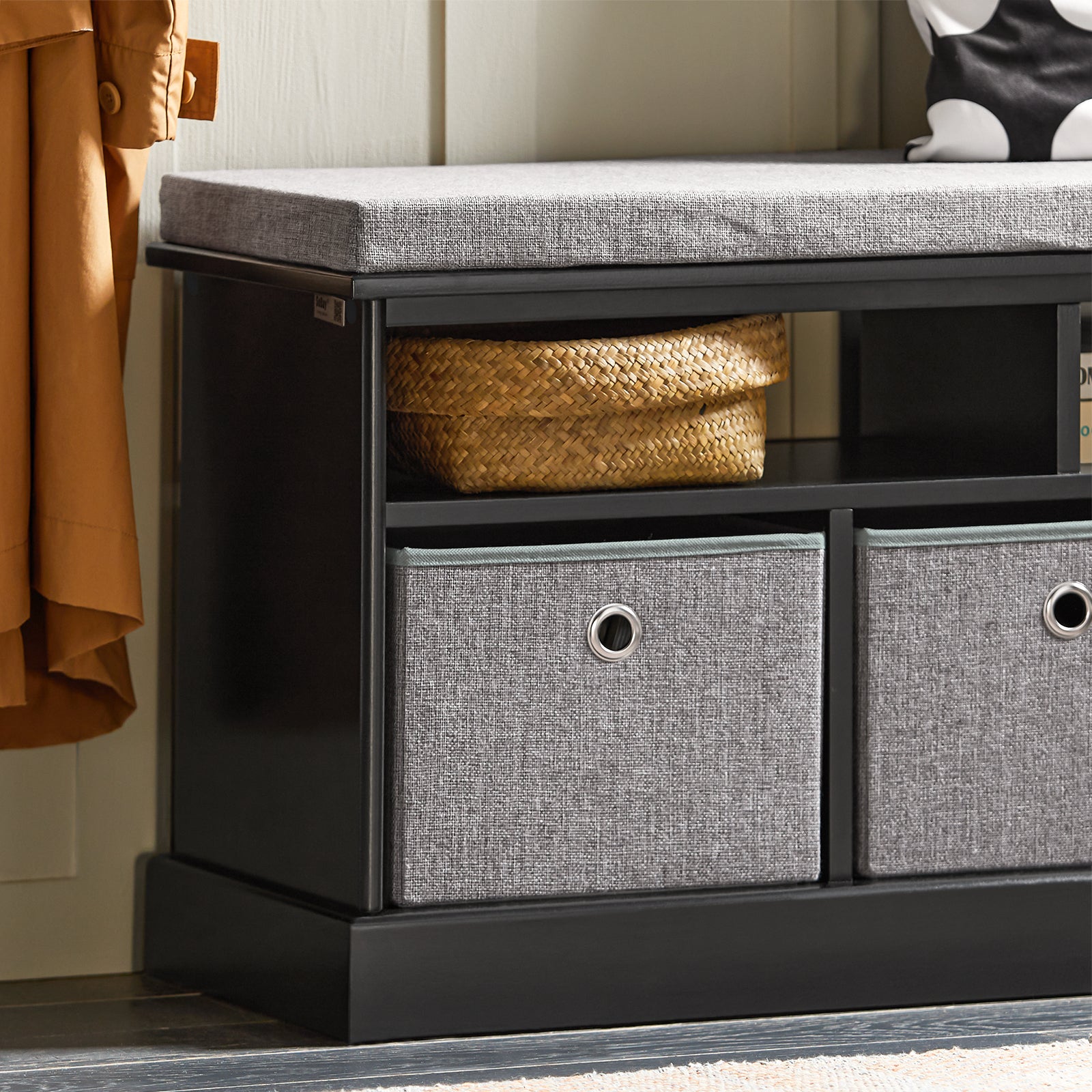 SoBuy FSR67-SCH,Storage Bench with 3 Fabric Drawers and Seat Cushion,Hallway Shoe Bench,Shoe Cabinet
