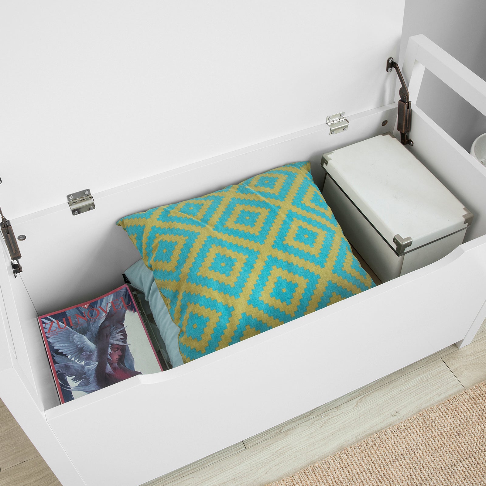SoBuy Storage Bench with Lift Up Top and Seat Cushion, Bench with Storage Chest, Toy Chest, FSR76-W