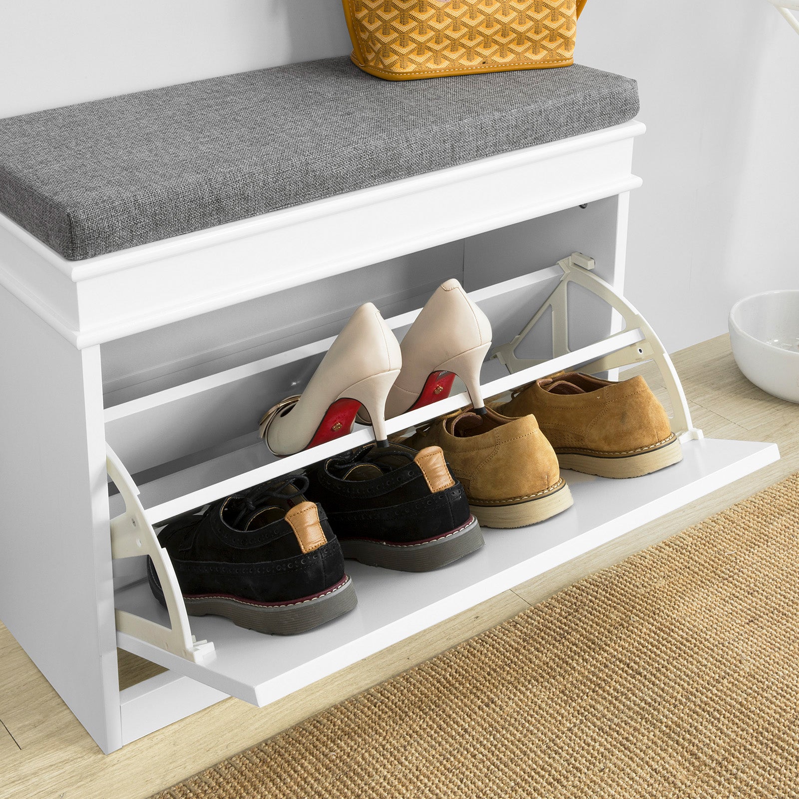 SoBuy FSR82-K-W, Hallway Shoe Bench Shoe Rack Shoe Cabinet with Flip-drawer and Seat Cushion