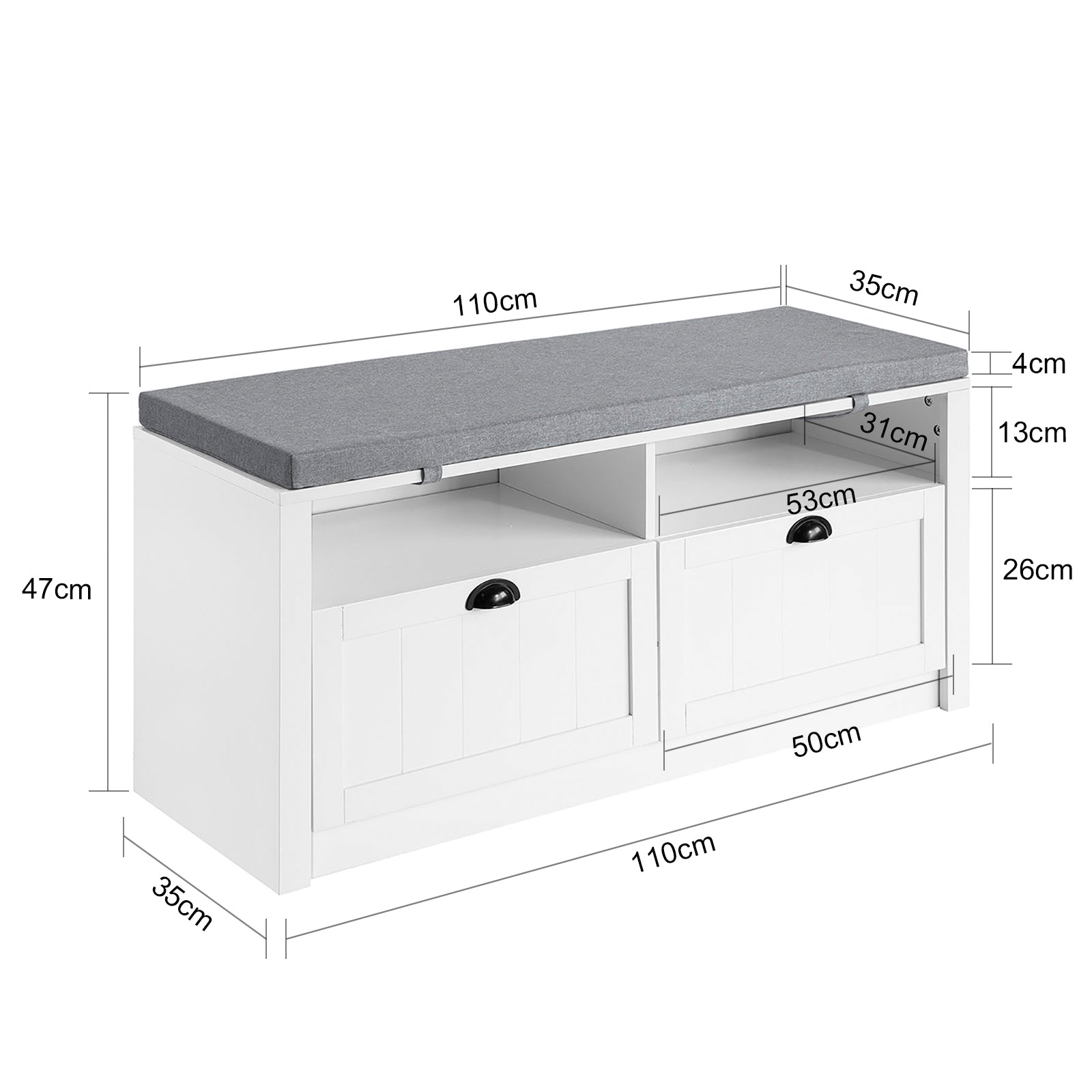 SoBuy FSR90-W, Hallway Storage Bench Shoe Bench Shoe Rack Shoe Cabinet with 2 Drawers 2 Storage Compartments and Seat Cushion