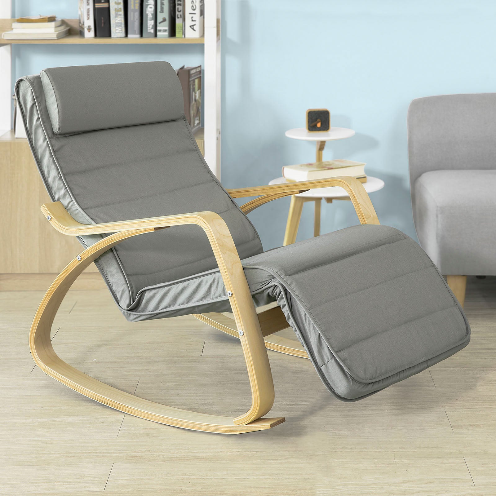 SoBuy Comfortable Relax Rocking Chair with Footrest Grey Cushion FST16-DG