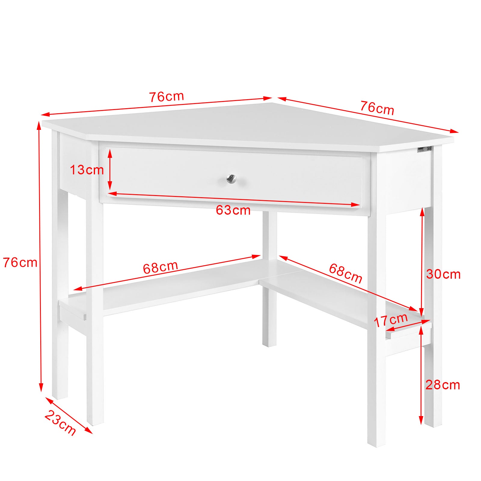SoBuy White Wood Triangle Computer Corner Table with Drawer, FWT31-W