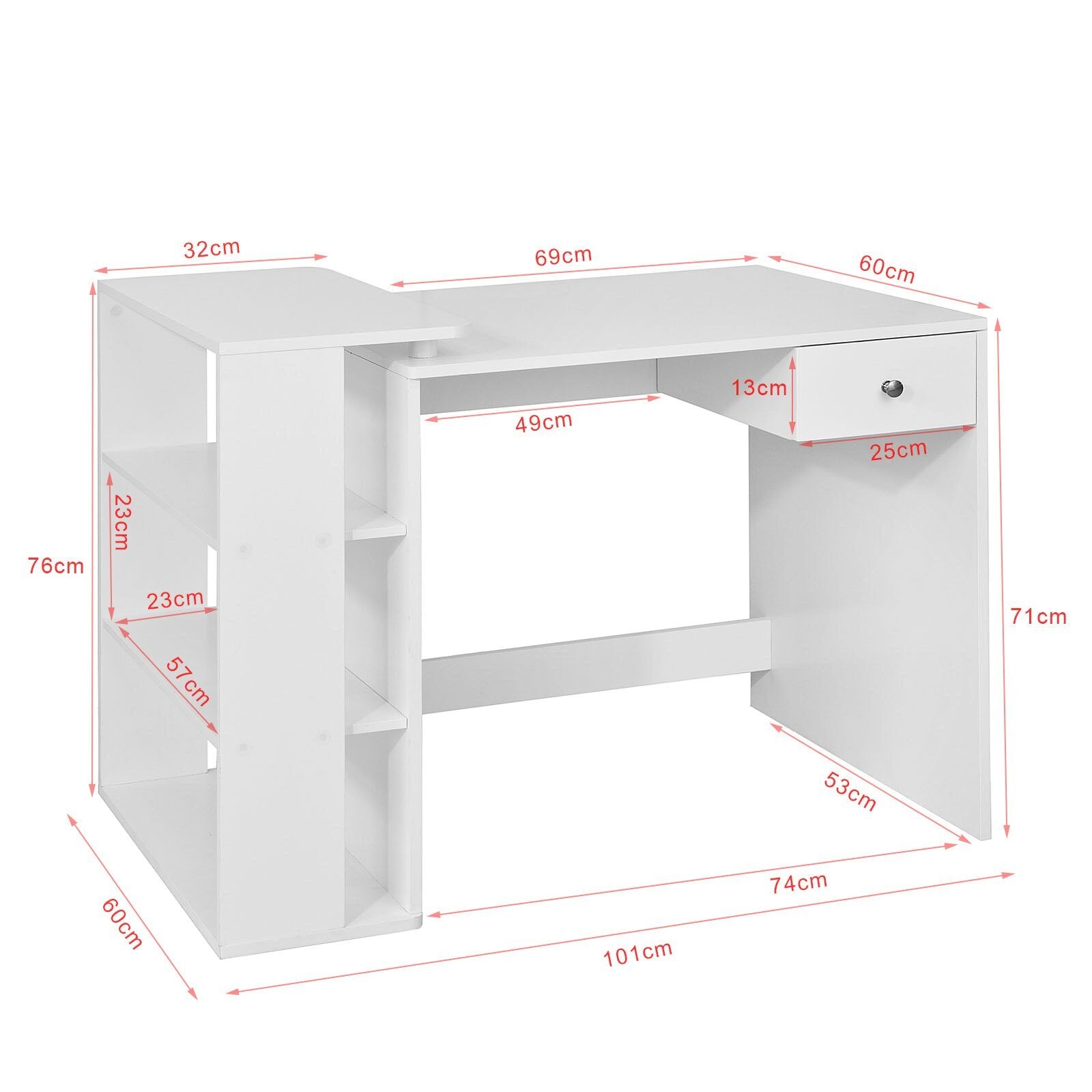 SoBuy FWT35-W, Home Office Table Desk, Computer Desk Computer Workstation with Drawer and Storage Shelves,White