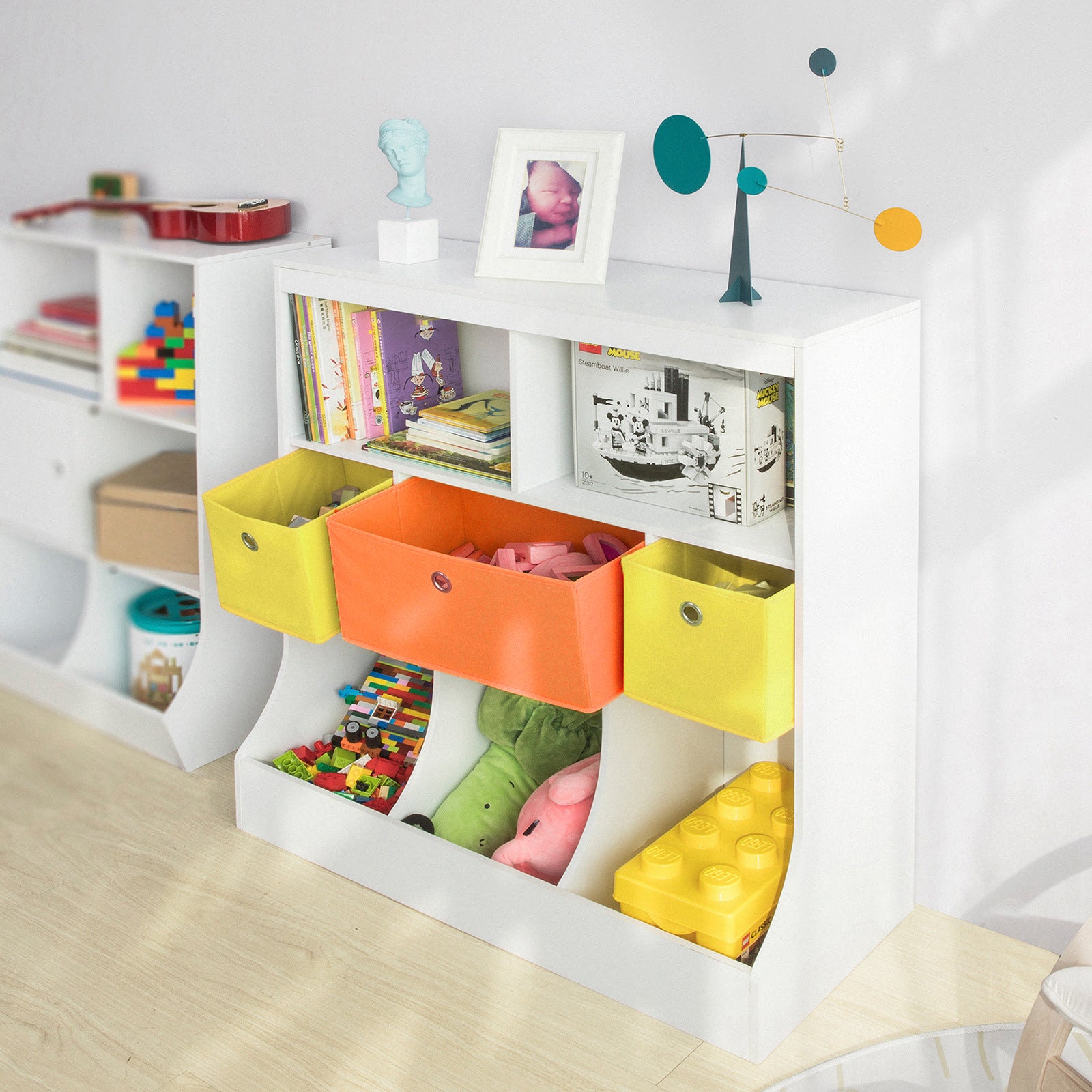 SoBuy KMB26-W,Children Kids Bookcase Book Shelf, Toy Storage Unit Storage Display Shelf Organizer with Fabric Drawers…
