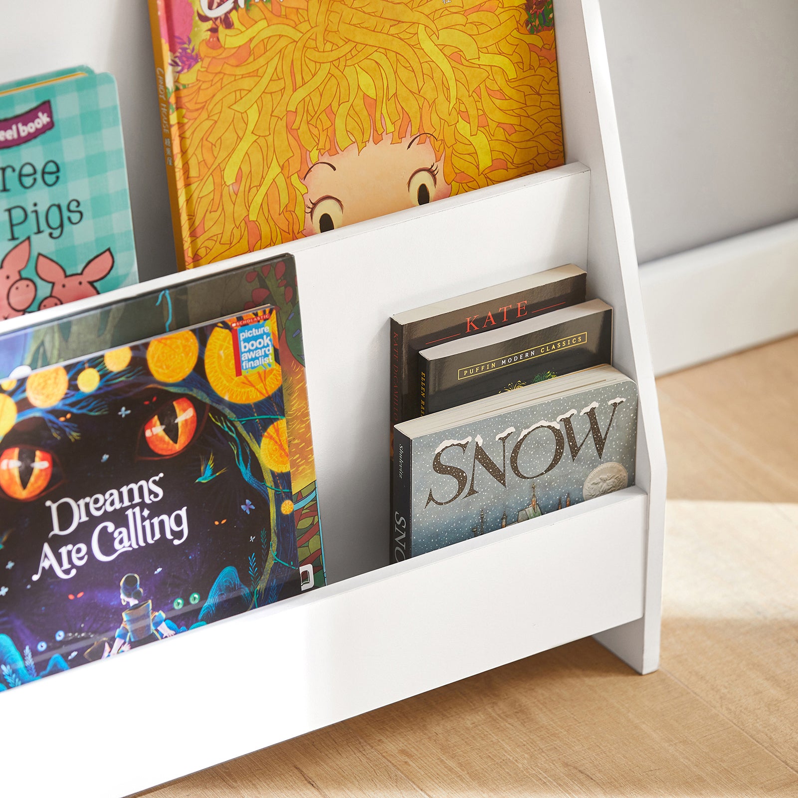 SoBuy KMB32-W, Children's Bookcase ,Newspaper Rack with 4 Shelves ,Storage Shelf for Children