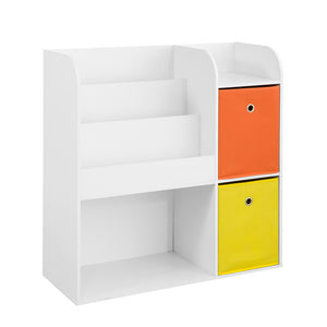 SoBuy KMB37-W, Children Kids Bookcase Book Shelf Storage Display Rack Organizer Holder with Fabric Drawers