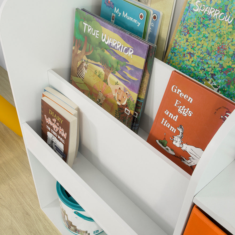 SoBuy KMB37-W, Children Kids Bookcase Book Shelf Storage Display Rack Organizer Holder with Fabric Drawers