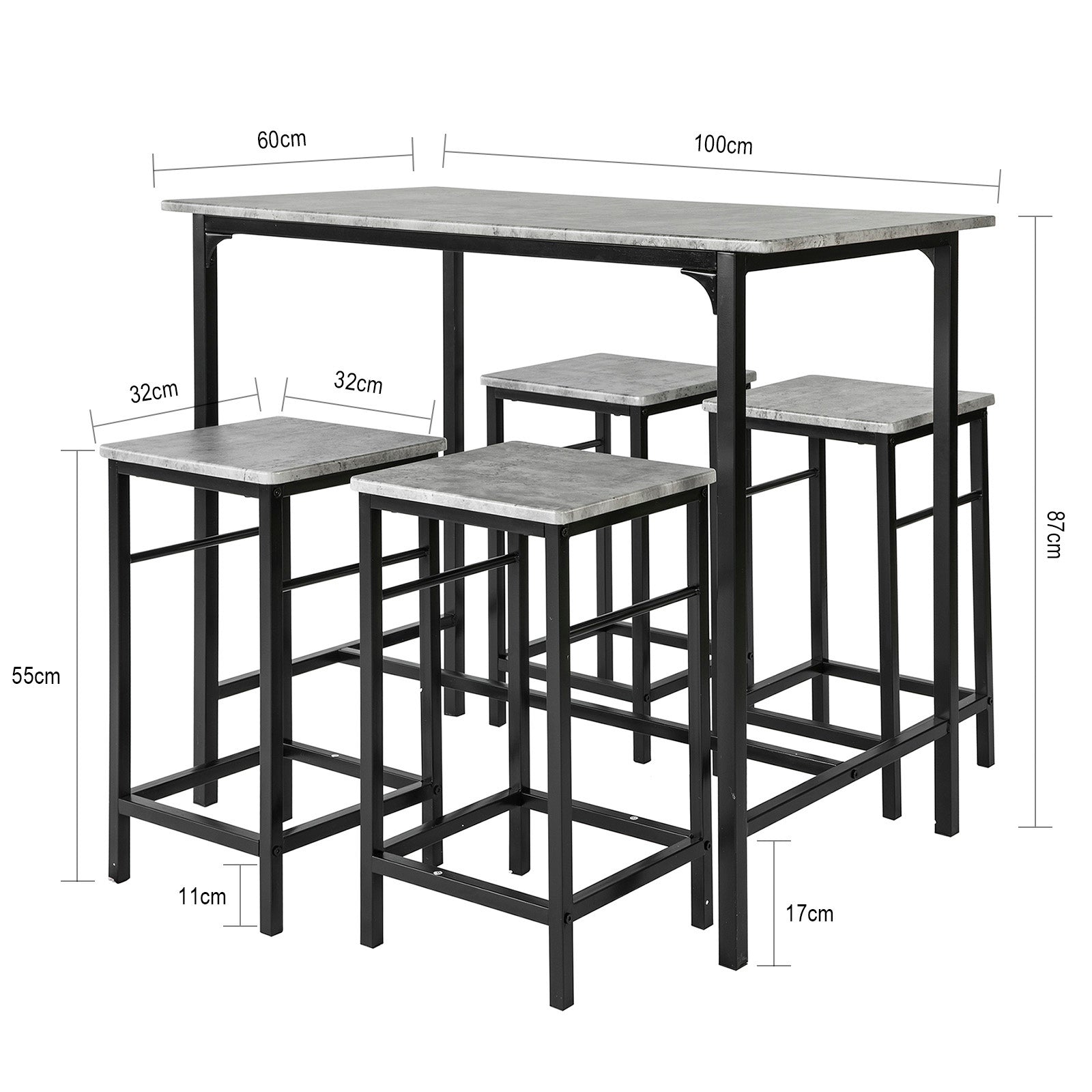 SoBuy Bar Set-1 Bar Table and 4 Stools, Home Kitchen Breakfast Bar,OGT11-HG